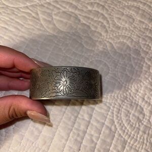 Vintage Salisbury April Flower Pewter Bracelet Cuff